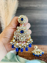 Load image into Gallery viewer, Heavy Premium Royal Blue Glass Beads Moissanite chandbali Earrings
