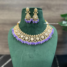 Load image into Gallery viewer, Purple 22k Gold plated Tayani Premium Statement Necklace set with maangtikka
