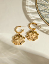 Load image into Gallery viewer, 18k gold plated Clover Flower stainless steel earrings IDW
