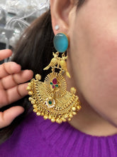 Load image into Gallery viewer, Golden German silver pachi peacock Ghungroo German silver earrings
