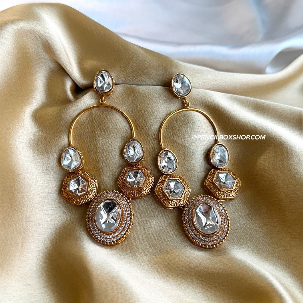 Moissanite Danglers Golden Uncut kundan earrings