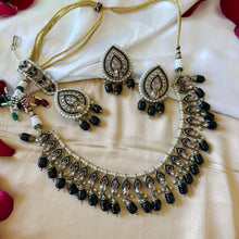 Load image into Gallery viewer, Black Antique Golden Polki Necklace Set with maangtikka
