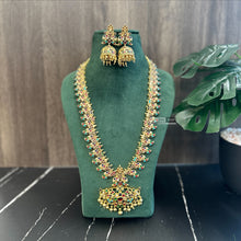 Load image into Gallery viewer, Long Haram White pearl Long mango design Necklace set Temple Jewelry
