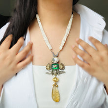 Load image into Gallery viewer, Kundan Green Yellow Afghani German Silver Pendant necklace
