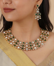 Load image into Gallery viewer, Emerald Green Golden Designer Moissanite Necklace set
