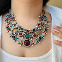 Load image into Gallery viewer, German silver three layer multicolor Statement Necklace set
