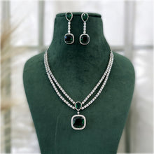 Load image into Gallery viewer, Green double line Designer Solitaire American Diamond Necklace set
