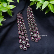 Load image into Gallery viewer, Pink Invisible American Diamond Long Solitaire Dangling Earrings
