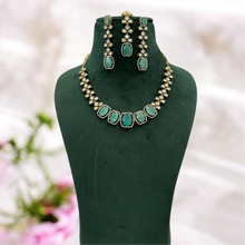 Load image into Gallery viewer, Tayani Gold plated Mint Mehendi Polish Necklace set with maangtikka
