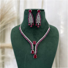 Load image into Gallery viewer, Ruby Stylish Hasli Designer Solitaire American Diamond Necklace set
