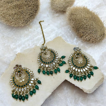 Load image into Gallery viewer, Chandbali Mirror Earrings Set with Maangtikka Set
