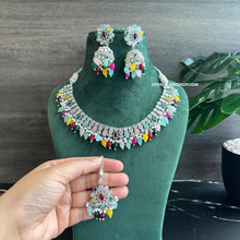 Load image into Gallery viewer, Anvi Multicolor Silver Polki Necklace Set with Maangtikka
