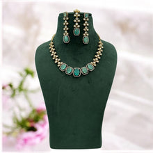 Load image into Gallery viewer, Tayani Gold plated Mint Mehendi Polish Necklace set with maangtikka
