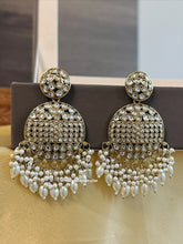 Load image into Gallery viewer, Kundan Round Pearl Beads Hanging Earrings
