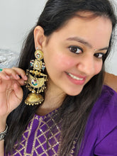 Load image into Gallery viewer, Noor Jhumkas-92.5 German silver Fusion Long Statement pachi Kundan Jhumka Earrings
