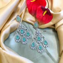 Load image into Gallery viewer, American Diamond Designer Doublet Cz Silver Statement  Earrings
