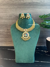 Load image into Gallery viewer, Multicolor Navratna Cz  Golden Peacock Necklace set
