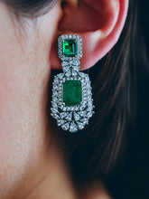 Load image into Gallery viewer, American Diamond Silver Emerald Green Cz Earrings
