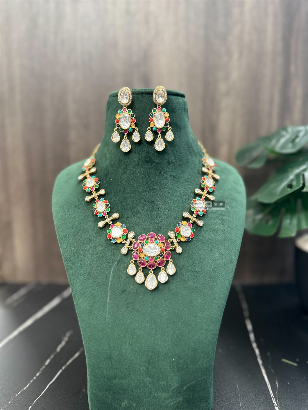 Moissanite Multicolor Inlay Premium Statement Necklace set