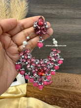 Load image into Gallery viewer, Prism American Diamond rhinestone Big Shades of Pink Chandbali Earrings
