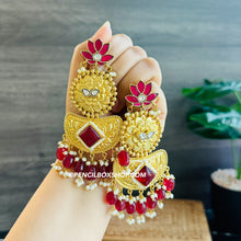 Load image into Gallery viewer, 92.5 silver coated ruby lotus Pachi Kundan German silver Earrings
