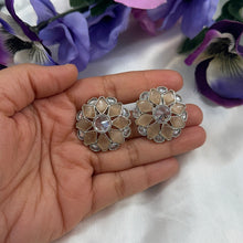 Load image into Gallery viewer, Flower Round Polki Silver polish stud earrings
