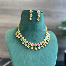 Load image into Gallery viewer, Golden CZ Dangling Dainty Temple Necklace set
