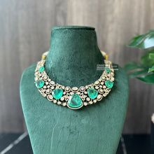 Load image into Gallery viewer, Tayani Gold plated Emerald Green Doublet  Premium Statement Necklace set
