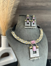 Load image into Gallery viewer, Pink Nandi Fusion German Silver Dual tone Necklace set
