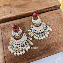 Load image into Gallery viewer, Tayani Kundan gold plated Carved Ruby Dangling chandbali earrings
