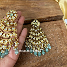 Load image into Gallery viewer, Tayani Mint Golden statement Chandbali Long Jhumka Earrings
