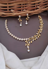 Load image into Gallery viewer, White Cz Flower leaf simple dainty  Necklace set
