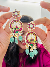 Load image into Gallery viewer, Pachi Kundan Multicolor Peacock Statement Designer Earrings
