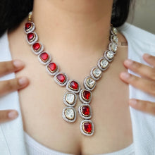 Load image into Gallery viewer, Red White uncut Stone Statement Designer Necklace set
