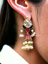 Load image into Gallery viewer, Pachi Kundan Ruby Green Pearl Jhumki earrings
