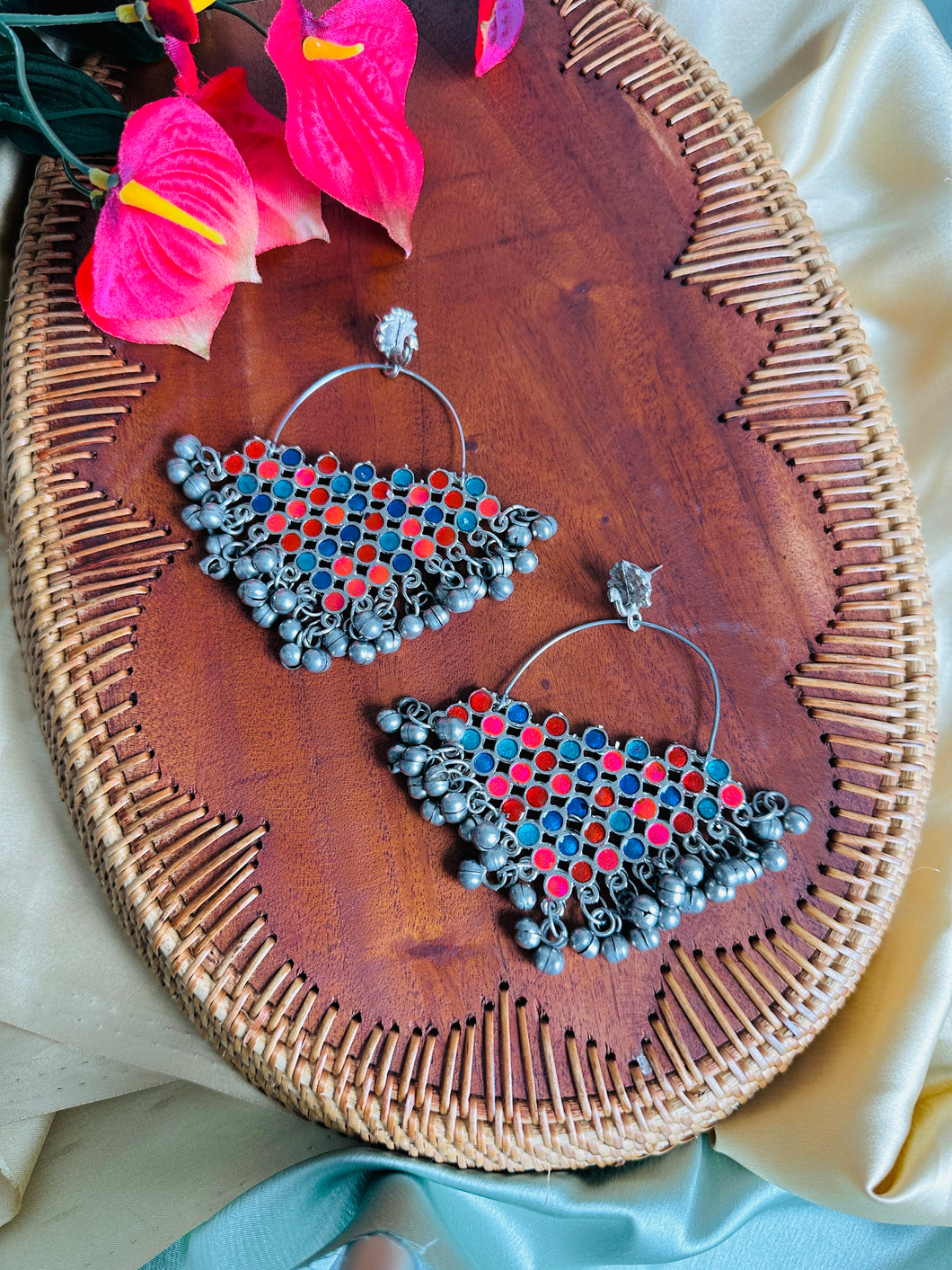 Multicolor Black polish Afghani Peacock ghungroo Long Jhumka Earrings