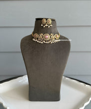 Load image into Gallery viewer, Geeta Peacock Cz Pink Golden Statement Choker necklace set
