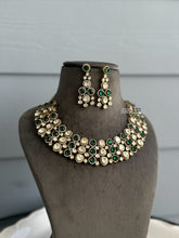 Load image into Gallery viewer, Emerald Green Golden Designer Moissanite Necklace set
