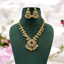 Load image into Gallery viewer, Multicolor Kemp Stone cz Golden Pearl Temple jewelry set
