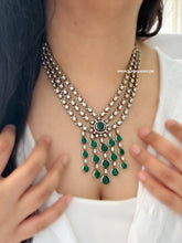 Load image into Gallery viewer, Harini Green layered Premium Tayani Gold plated Necklace set
