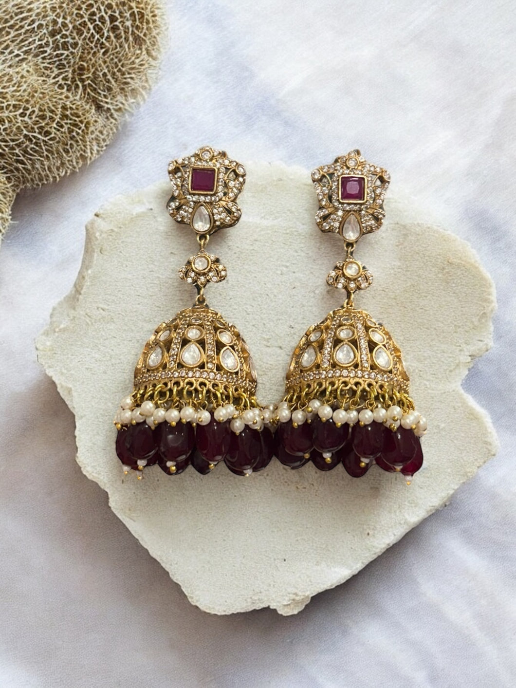 Moissanite Cz Ruby Kundan Jhumka Earrings