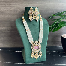 Load image into Gallery viewer, 22k gold plated Pink Doublet Pearl Long Tayani Necklace set
