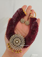 Load image into Gallery viewer, Vani Ruby Hydro Beads Cz Golden Big Pendant Necklace set
