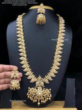 Load image into Gallery viewer, Long Haram White pearl Long mango design Necklace set Temple Jewelry
