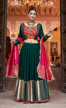 Load image into Gallery viewer, PRE ORDER Green Multicolor Navratri lehenga choli
