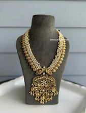 Load image into Gallery viewer, Long Heavy Flower Kundan Hanging Pearl Drop Statement Premium Necklace set
