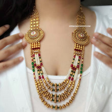 Load image into Gallery viewer, Multicolor Pearl cz kemp stone Haram Designer Necklace set temple Haram jewelry
