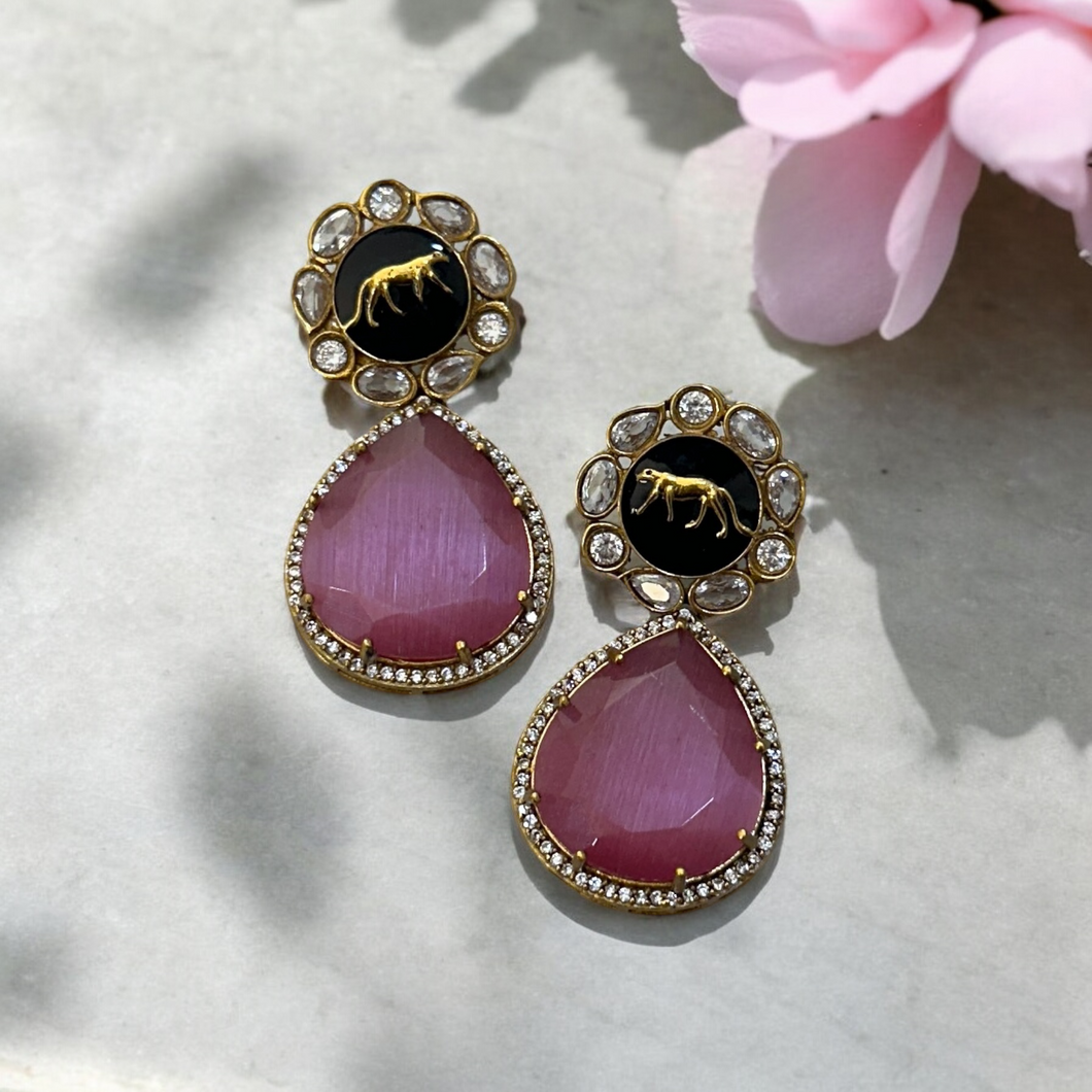 Designer Sabya inspired Pink Crystal stylish earrings