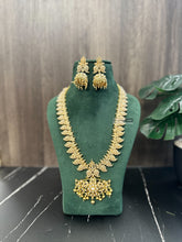 Load image into Gallery viewer, Long Haram White pearl Long mango design Necklace set Temple Jewelry
