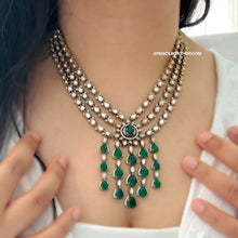 Load image into Gallery viewer, Harini Green layered Premium Tayani Gold plated Necklace set
